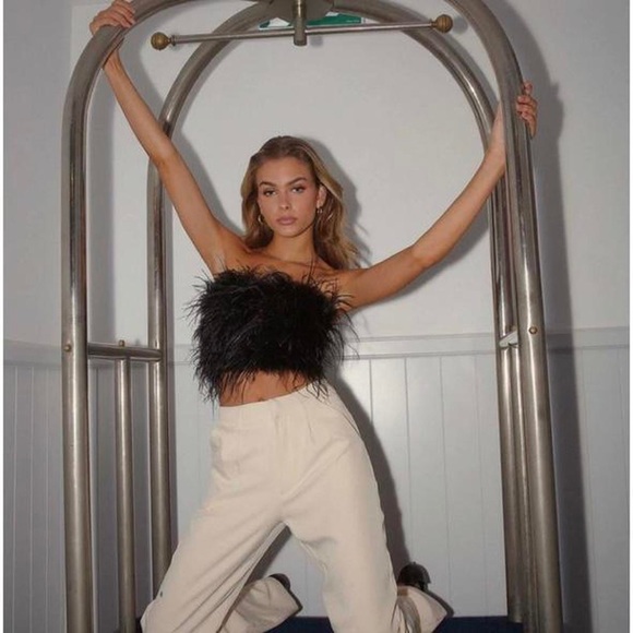 Peppermayo “The Night is Ours” feather crop top- black - Picture 1 of 5